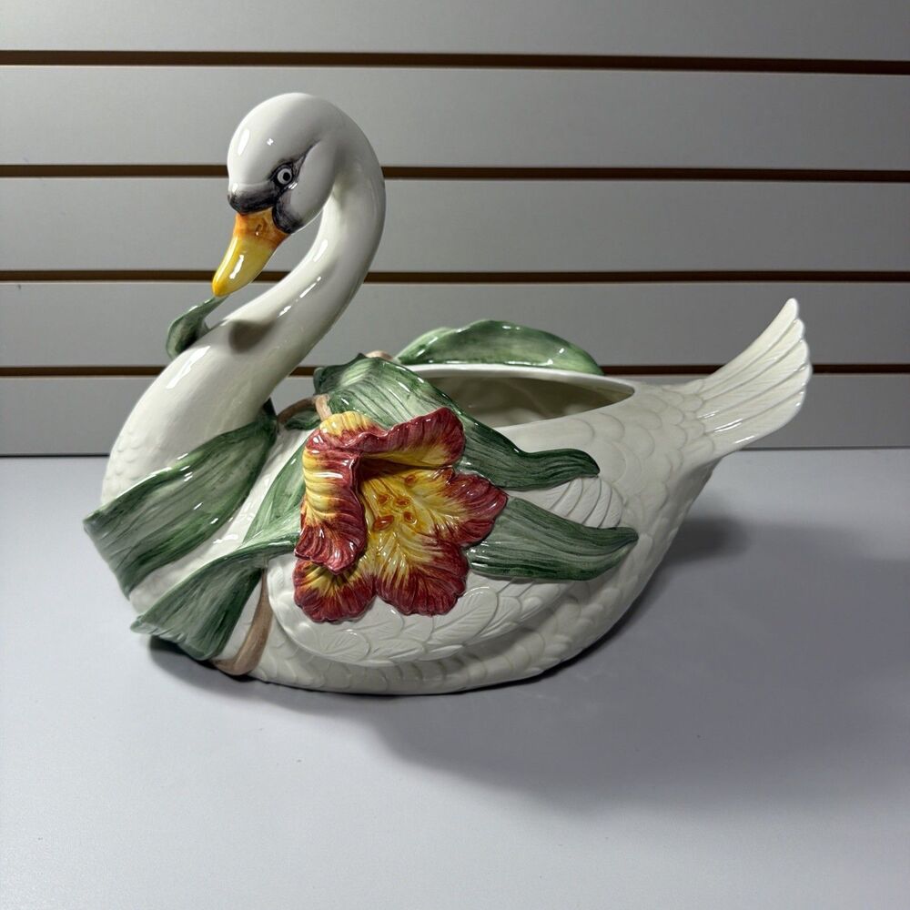 Fitz and Floyd Tulip Swan Soup Tureen Base Replacement Planter Vintage Cottage